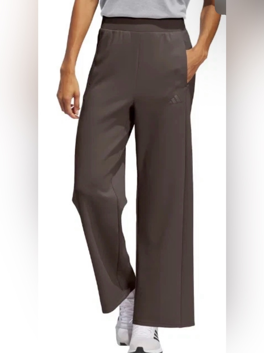 NWT Adidas Wide Leg Pants Gray Strata High Rise Athletic Lounge Size Large